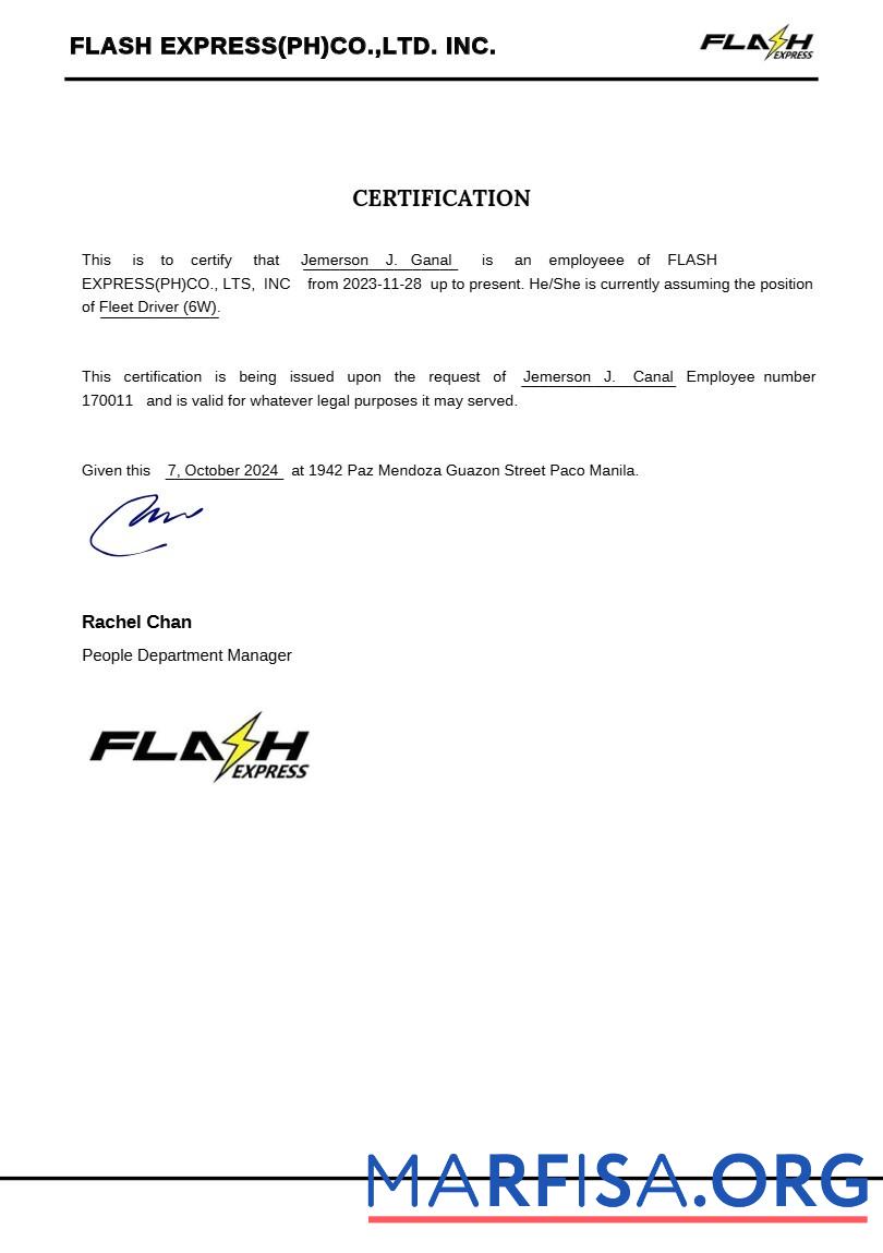 Blank Flash Express Co. payslip sample